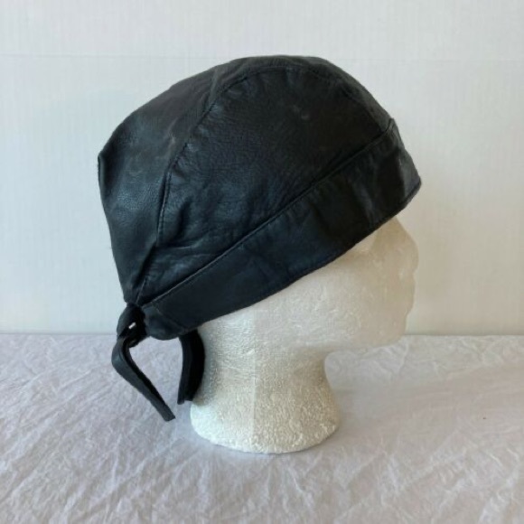 Other - Motorcycle Skull Cap Tie Back Black leather One Size